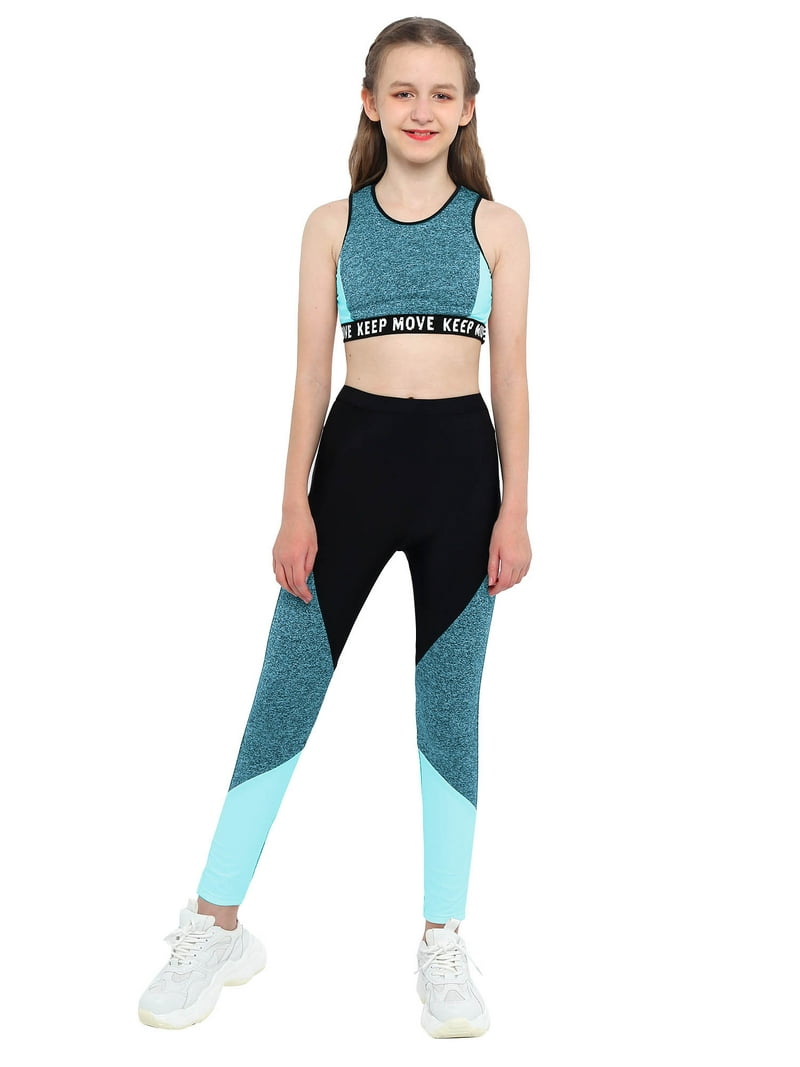 YEAHDOR Kids Girls Activewear Athletic Crop Top with Leggings Gym