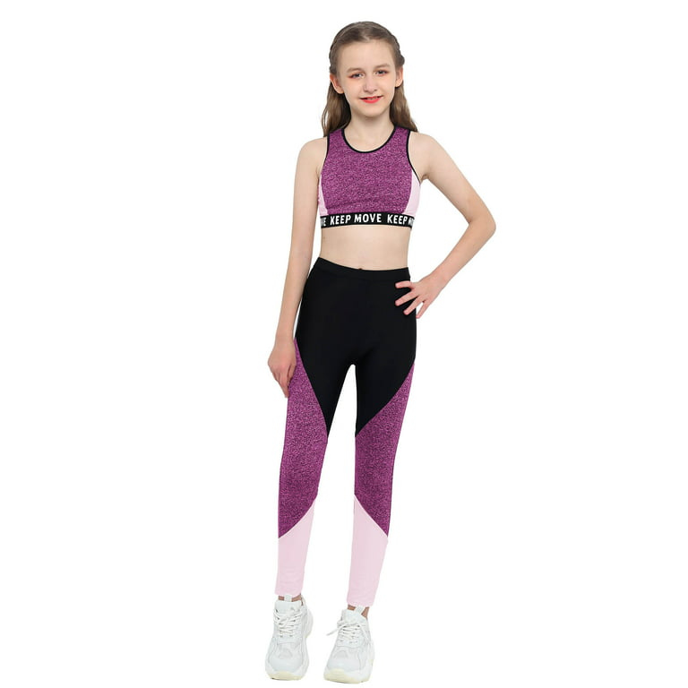 YEAHDOR Kids Girls Activewear Athletic Crop Top with Leggings Gym