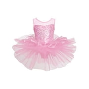 YEAHDOR Kids Girls Ballerina Costume Sequined Flower Ballet Dance Dress Dancewear Gymnastic Ballet Tutu Dress Pink 4