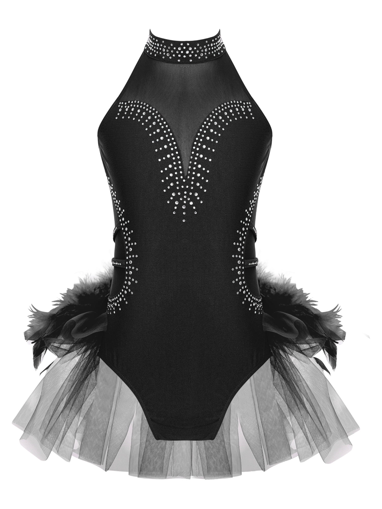 YEAHDOR Girls' Sequins Dance Leotard Jumpsuit - Hip Hop, Jazz, Ballet Stage Costume With Feathers