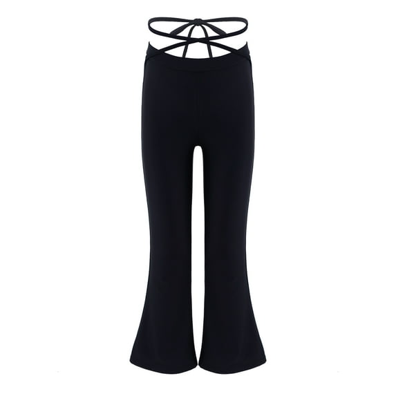 YEAHDOR Kids Girls Basic Stretchy Jazz Hip Hop Pants Self Tie Latin Yoga Flared Pants Black 4