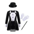 thumbnail image 1 of YEAHDOR Kids Girls Bow Tie Tuxedo Gymnastic Leotard Shiny Sequins Jazz Latin Dance Costume Black-A 4, 1 of 7