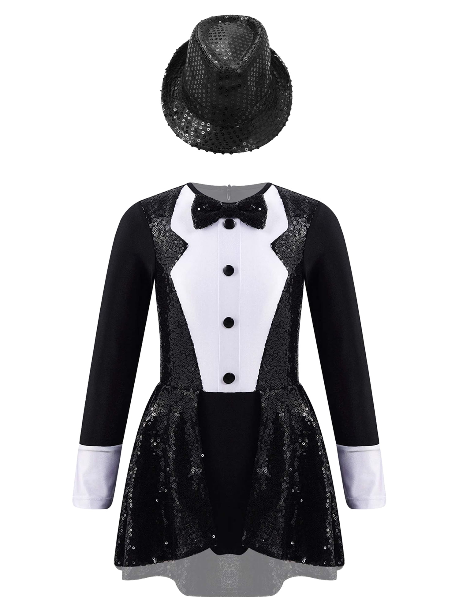 YEAHDOR Kids Girls Bow Tie Tuxedo Gymnastic Leotard Shiny Sequins Jazz