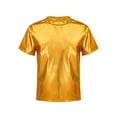 thumbnail image 1 of YEAHDOR Kids Girls Boys Dance Tops Shiny Metallic Short Sleeve T-Shirt Hip Hop Street Dance Performance Blouse Gold 13-14, 1 of 7