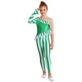thumbnail image 1 of YEAHDOR Kids Girls Candy Cane Dance Bodysuit Xmas Holiday Santa Claus Costume One Shoulder Jumpsuit Unitard Green 6, 1 of 7