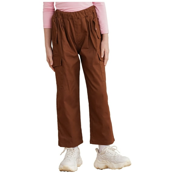 YEAHDOR Kids Girls Cargo Jogger Pants with Pockets Casual Hiking Trousers Hip Hop Jazz Dance Pants Brown 10