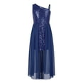 thumbnail image 1 of YEAHDOR Kids Girls Chiffon All Sequins Party Pageant Dress Sleeveless Asymmetrical Shoulder Straps Birthday Proms Ball Gown Navy Blue 14, 1 of 6