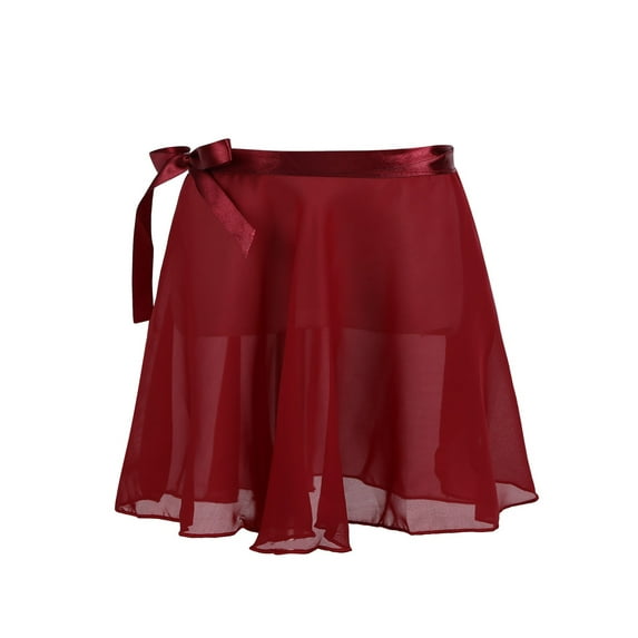 YEAHDOR Kids Girls Chiffon Ballet Tutu Dance Skirt Figure Ice Skating Gymnastics Wrap Scarf Skirt Burgundy 4-6