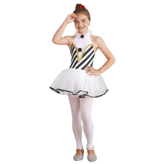 YEAHDOR Kids Girls Christmas Ballet Dance Dress Stripes Backless Tutu Leotard Dress Halloween Carnival Costume Outfit Black 12