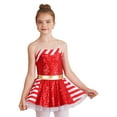 thumbnail image 1 of YEAHDOR Kids Girls Christmas Dress up Candy Cane Costume Sparkle Sequins Camis Dress Stripes Ballet Skirted Leotard Red 14, 1 of 7