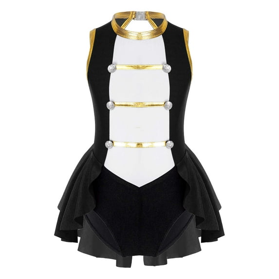 YEAHDOR Kids Girls Circus Ringmaster Costume Halloween Party Carnival Dance Dress Leotard Dancewear Black 12
