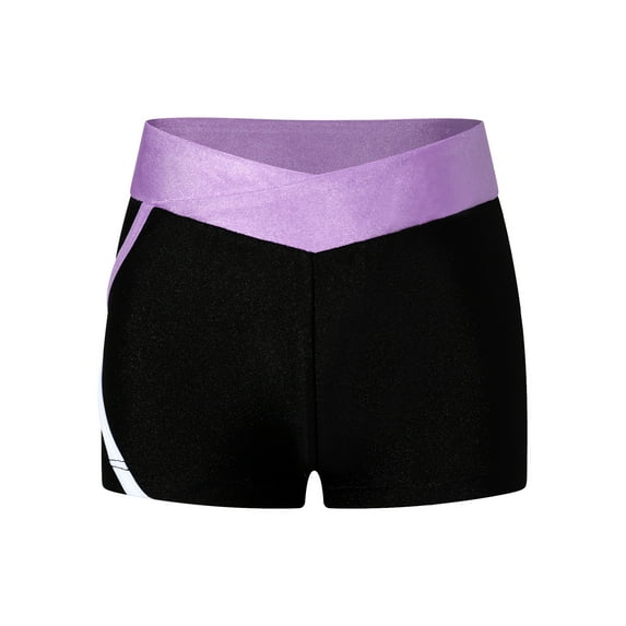 YEAHDOR Kids Girls Color Contrast Ballet Gymnastics Dance Shorts Biker Cycling Shorts Lavender 12