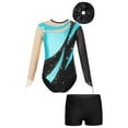 thumbnail image 1 of YEAHDOR Kids Girls Gymnastic Performance Dance Outfit Mesh Long Sleeve Shiny Leotard with Shorts Hair Band Set Turquoise&Black 10, 1 of 5