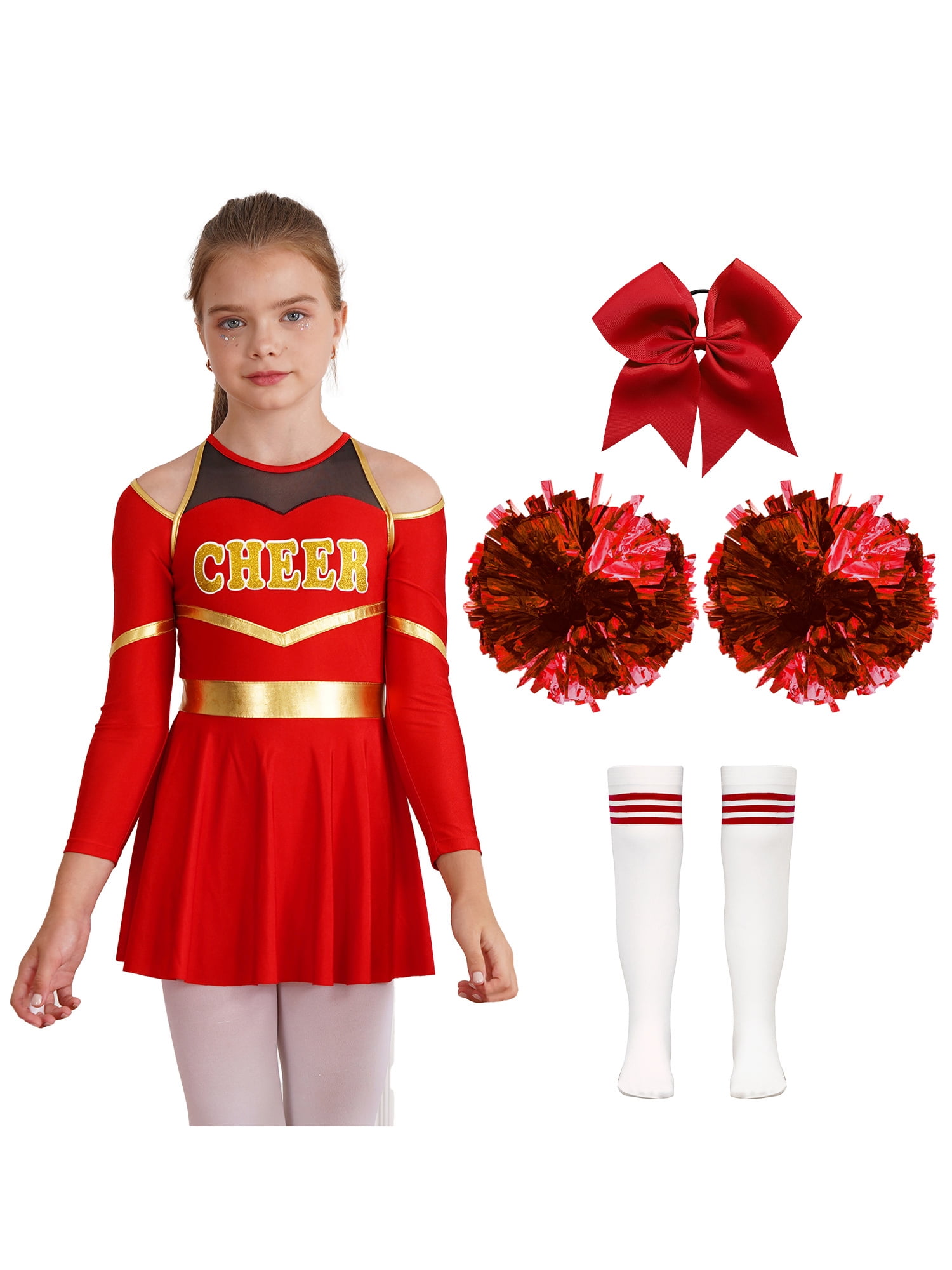 YEAHDOR Kids Girls Halloween Cheer Leader Costume Long Sleeve Dress ...