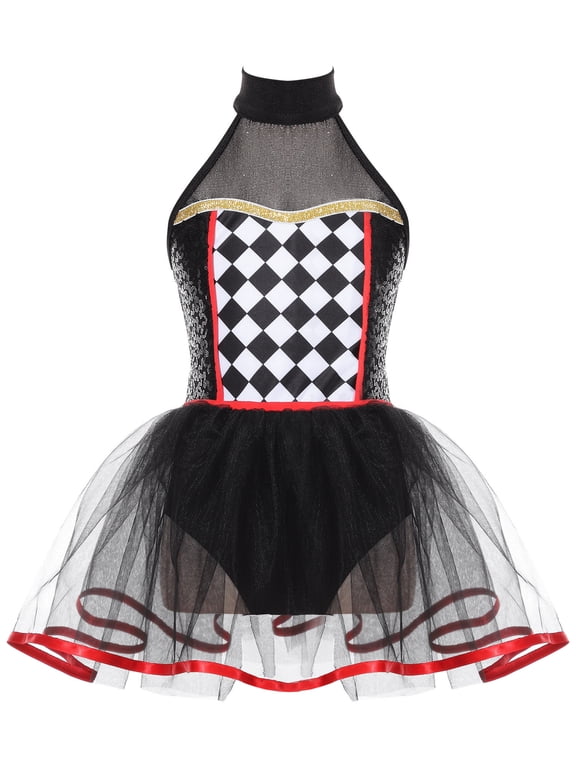 Kids Girls Halloween Clown Joker Cosplay Costume Stage Performance Dance Leotard Fancy Dress Black 10