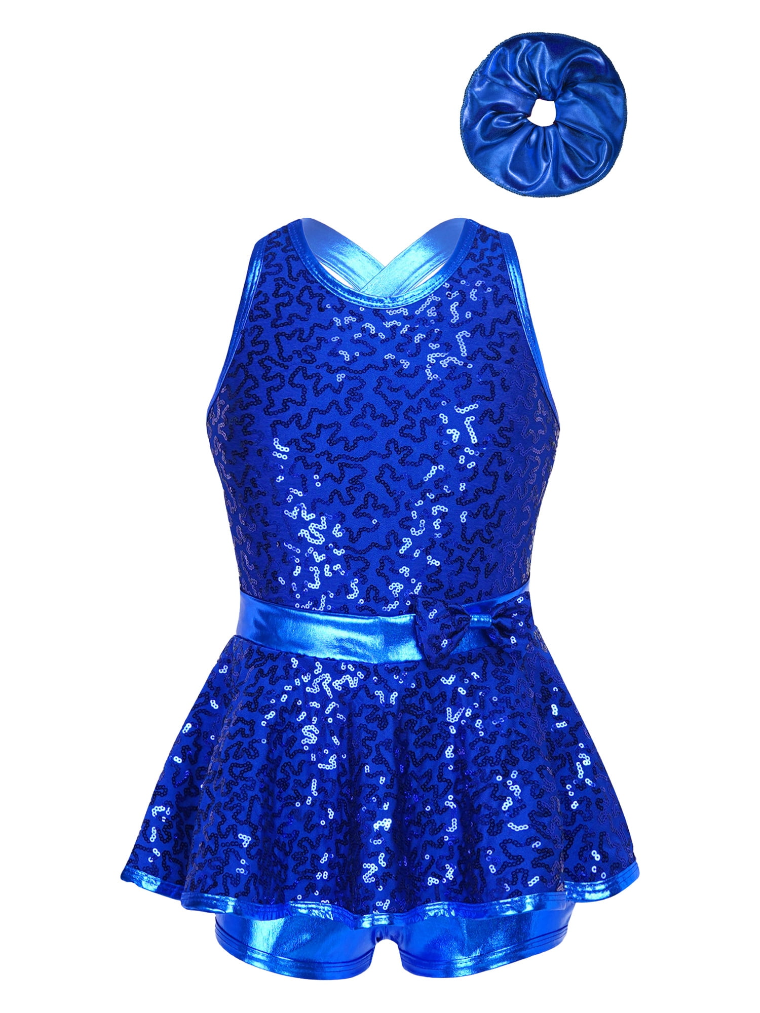 YEAHDOR Kids Girls Jazz Tap Dance Costume Sequins Bowknot Ballet Leotard Dress Royal Blue C 10 Walmart