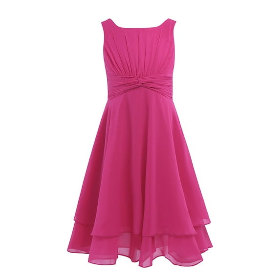 YEAHDOR Kids Girls Knotted Waist Chiffon Flower Girl Dress Sleeveless Wedding Bridesmaid Prom Party Gowns