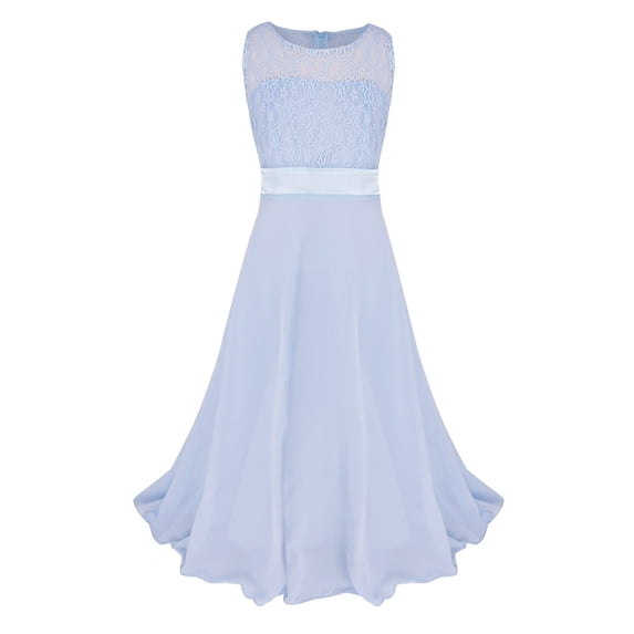 YEAHDOR Kids Girls Lace Chiffon Flower Girl Dress Wedding Prom Dance Ball Gown Party Maxi Dress Sky Blue 12