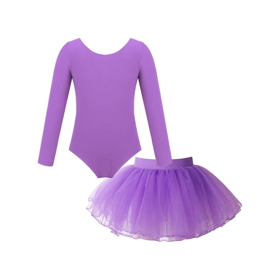 YEAHDOR Kids Girls Long Sleeve Solid Color Leotard for Gymnastics Dance Bodysuit Ballet Tutu Costume Lavender-A 8