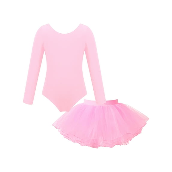 YEAHDOR Kids Girls Long Sleeve Solid Color Leotard for Gymnastics Dance Bodysuit Ballet Tutu Costume Pink-A 10
