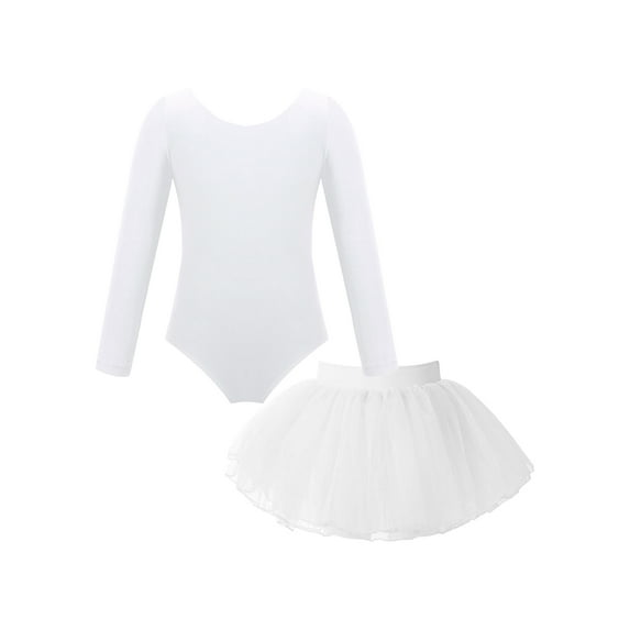 YEAHDOR Kids Girls Long Sleeve Solid Color Leotard for Gymnastics Dance Bodysuit Ballet Tutu Costume White-A 3
