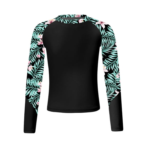 YEAHDOR Kids Girls Long Sleeve Swim Tops Butterflies Print Surfing Swimming Sweatshirt Rash Guard Tops Black 16