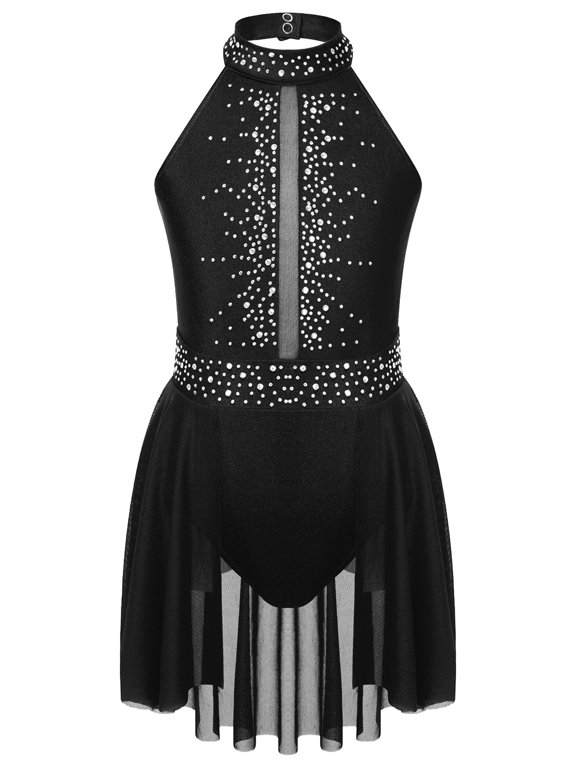 Kids Girls Lyrical Ballet Dance Dress Cutout Back Gymnastics Acrobatics Performance Leotard Black 6