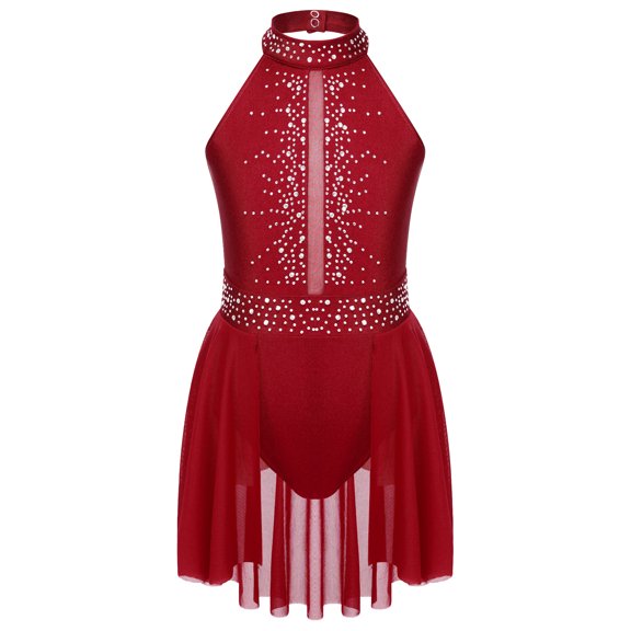 YEAHDOR Kids Girls Lyrical Ballet Dance Dress Cutout Back Gymnastics Acrobatics Performance Leotard Burgundy 10