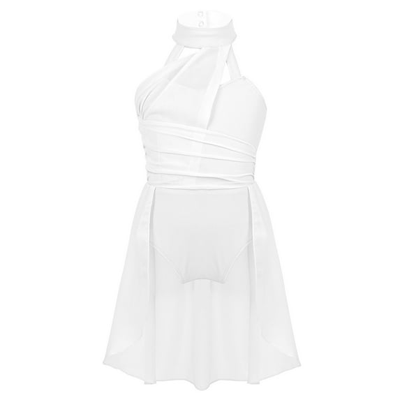 YEAHDOR Kids Girls Lyrical Contemporary Dance Leotard Dress Chiffon Ruched Modern Dance Costume