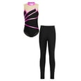 thumbnail image 1 of YEAHDOR Kids Girls Metallic Stripes Dance Leotard with Leggings Tights Gymnastics Training Ice Skating Outfit Hot Pink 10, 1 of 5