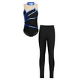 thumbnail image 1 of YEAHDOR Kids Girls Metallic Stripes Dance Leotard with Leggings Tights Gymnastics Training Ice Skating Outfit Royal Blue 8, 1 of 5