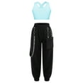 thumbnail image 1 of YEAHDOR Kids Girls Modern Dance Outfit 2Pcs Dance Set Criss Cross Back Crop Top with Chain Pocket Pants Dancewear Light Blue 10, 1 of 7
