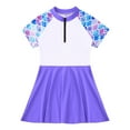 thumbnail image 1 of YEAHDOR Kids Girls One-piece Swimsuit Sun Protection Swimming Dress Short Sleeve Zipper Bathing Suit Light Purple 14, 1 of 6