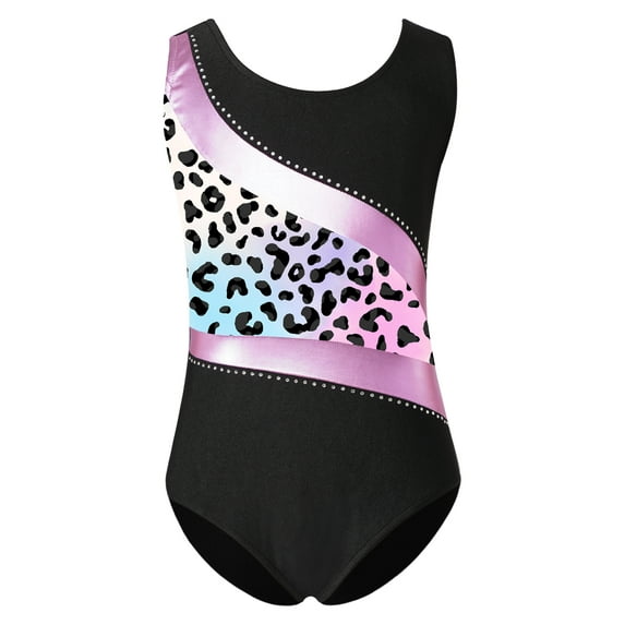 YEAHDOR Kids Girls Printed Patchwork Ballet Leotard Sleeveless Gymnastics Modern Dance Bodysuit Pink Leopard 12