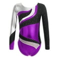 thumbnail image 1 of YEAHDOR Kids Girls Rhinestone Leotard Metallic Long Sleeve Gymnastics Ballet Dance Unitard Jumpsuit Purple 16, 1 of 7