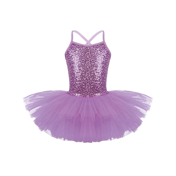 YEAHDOR Kids Girls Sequined Camisole Ballet Tutu Dress Skirted Leotard Ballerina Glittery Dance Costume Purple 4XL
