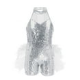 thumbnail image 1 of YEAHDOR Kids Girls Sequins Mesh Patchwork Dance Tank Leotard Mesh Ruffles Ballet Jazz Dance Jumpsuit Costume Silver 6, 1 of 7