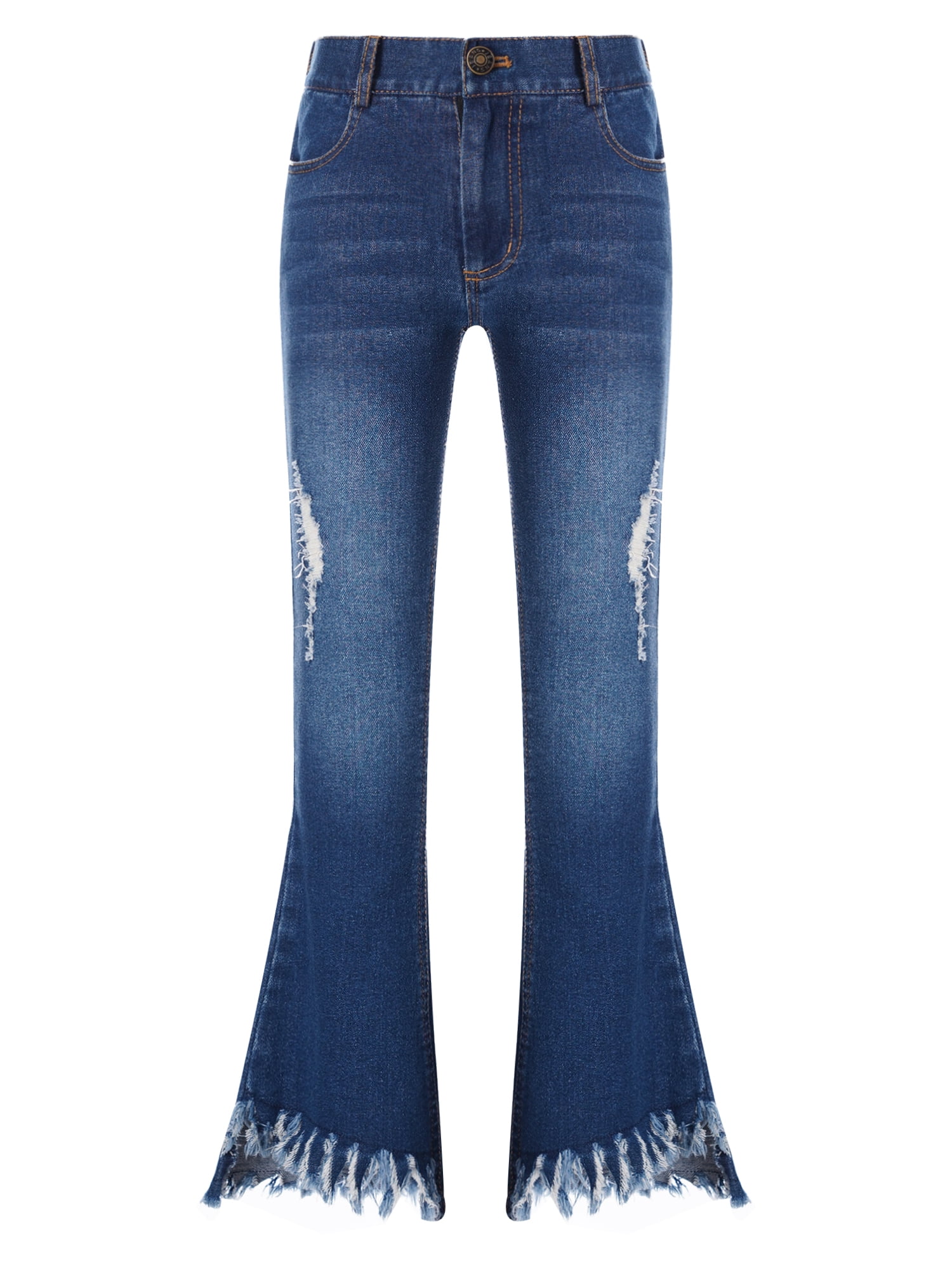 YEAHDOR Kids Girls Skinny Tassel Hem Bell Bottoms Casual