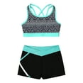 thumbnail image 1 of YEAHDOR Kids Girls 2Pcs Tankini Swimsuit Strappy Back Printed Crop Top with Shorts Bottoms Swimwear Geometric Black 4, 1 of 7
