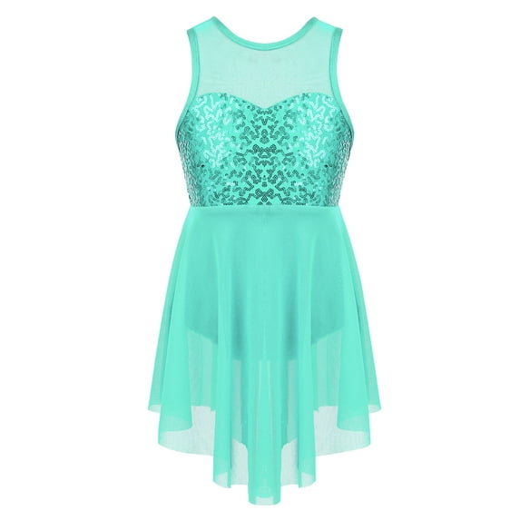 YEAHDOR Kids Girls Sleeveless Sequins Skating Leotard Dress Lyrical Modern Dance Costume