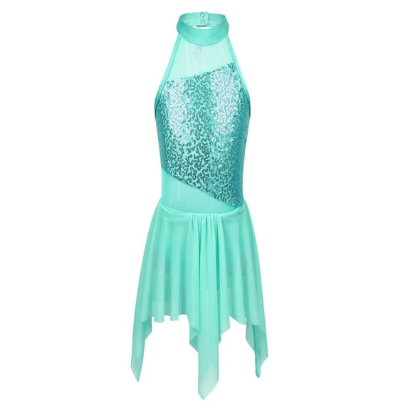 YEAHDOR Kids Girls Sleeveless Sequins Skating Leotard Dress Lyrical Modern Dance Costume