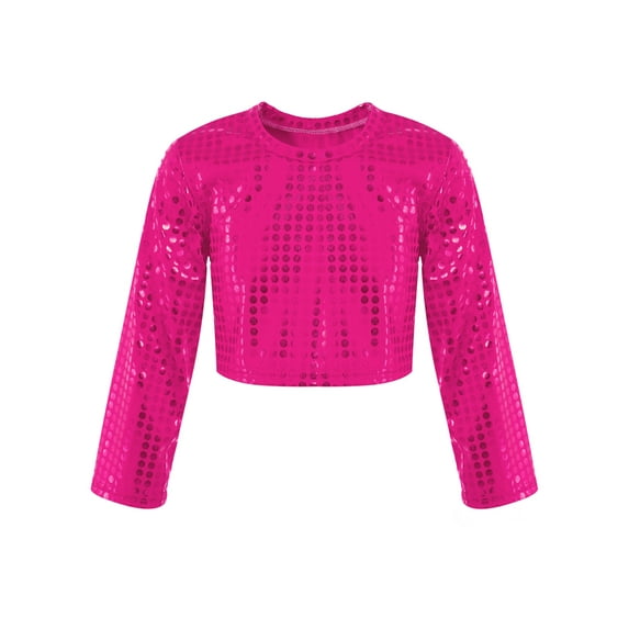 YEAHDOR Kids Girls Sparkle Dance Crop Top Jazz Hip Hop Dance Performance Tees Tops