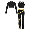 thumbnail image 1 of YEAHDOR Kids Girls Sports Outfit Long Sleeve Crop Top with Vest Metallic Striped Pants Fitness Gym Suit Black&Gold 14, 1 of 5