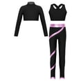 thumbnail image 1 of YEAHDOR Kids Girls Sports Outfit Long Sleeve Crop Top with Vest Metallic Striped Pants Fitness Gym Suit Black&Pink 10, 1 of 5