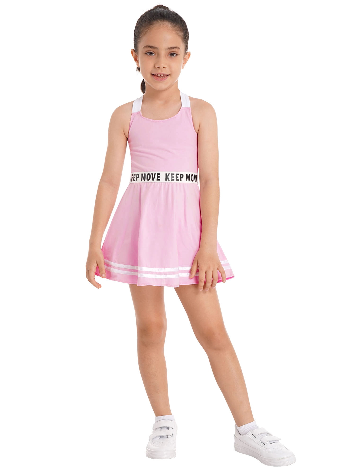 YEAHDOR Kids Girls Sports Suit Straps Cross at Rear A-Line Dress with  Shorts Set Gym Tennis Volleyball Outfit A Pink 12 