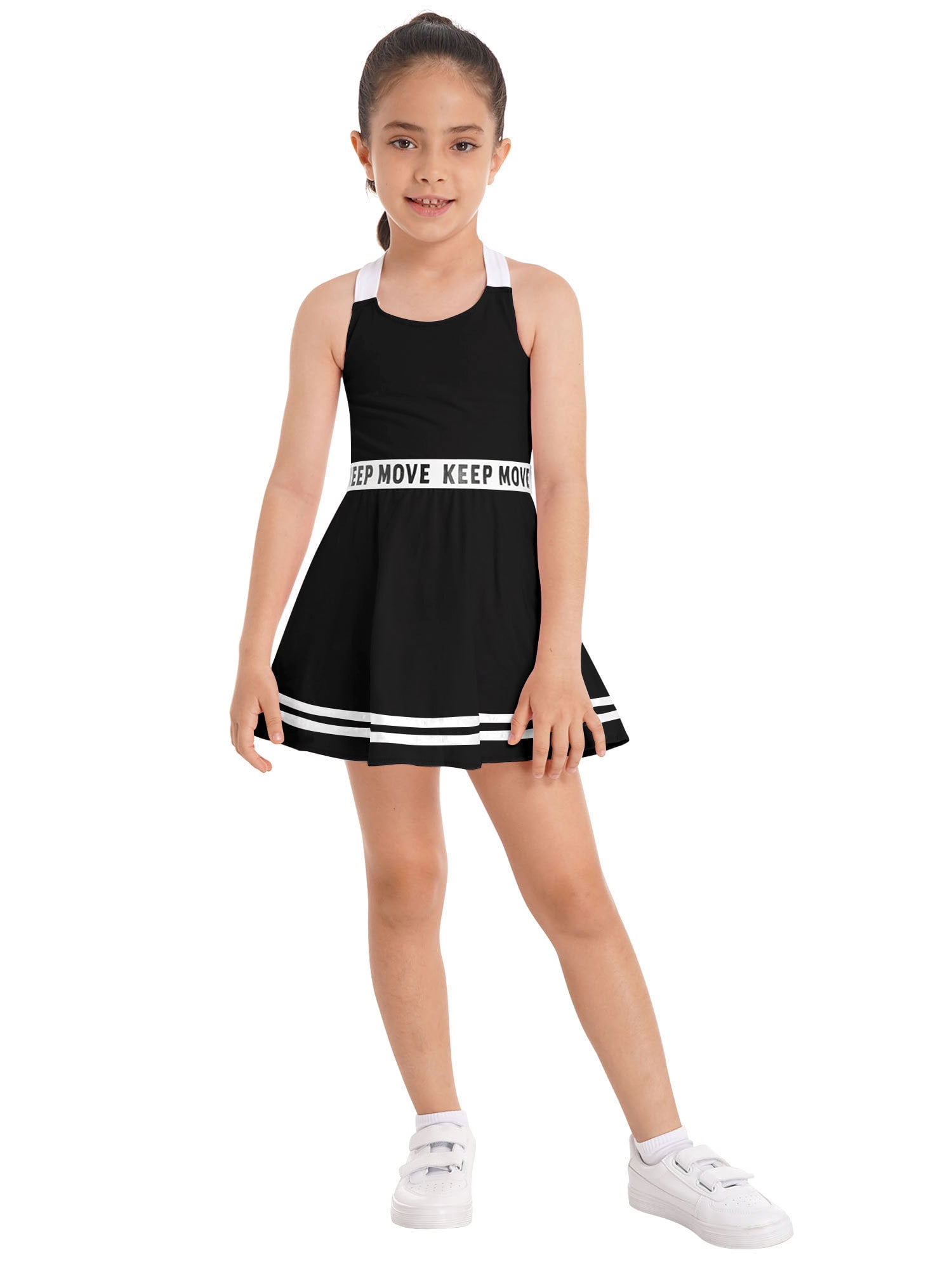 YEAHDOR Kids Girls Sports Suit Straps Cross at Rear A-Line Dress with  Shorts Set Gym Tennis Volleyball Outfit Black 12 