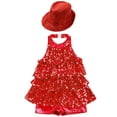 thumbnail image 1 of YEAHDOR Kids Girls Tiered Shiny Sequins Leotard with Hat Modern Jazz Dancewear Performance Competition Costume A Red 8, 1 of 5