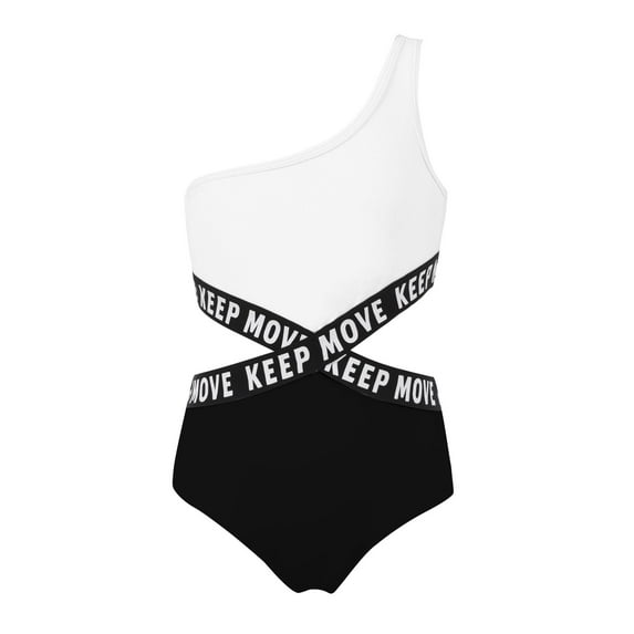 YEAHDOR Kids Toddler Girls Juniors One-Piece Swimwear Single Shoulder Straps Beachwear