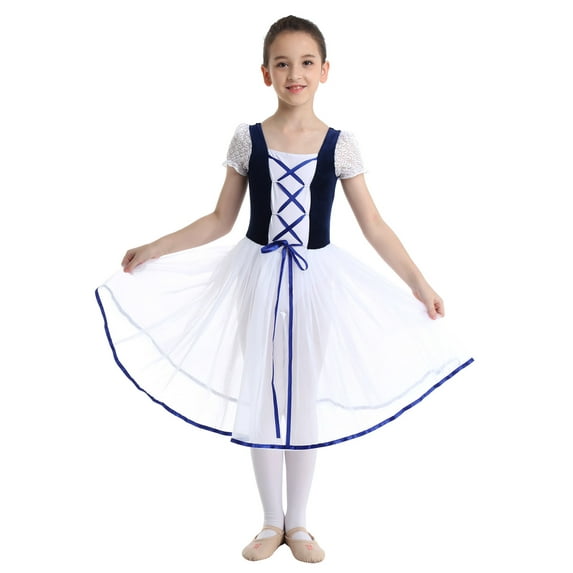 YEAHDOR Little Girls Lacework Bubble Sleeves Ballet Leotard Dress Velvet Bodice Halloween Princess Cosplay Costume