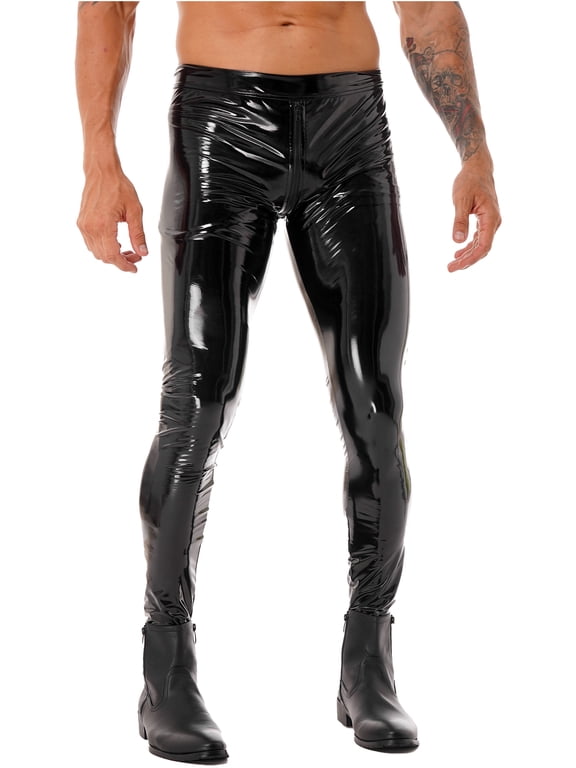 Mens Faux Leather Skinny Pants Club Stage Tights Stretch Gothic Leggings Black S